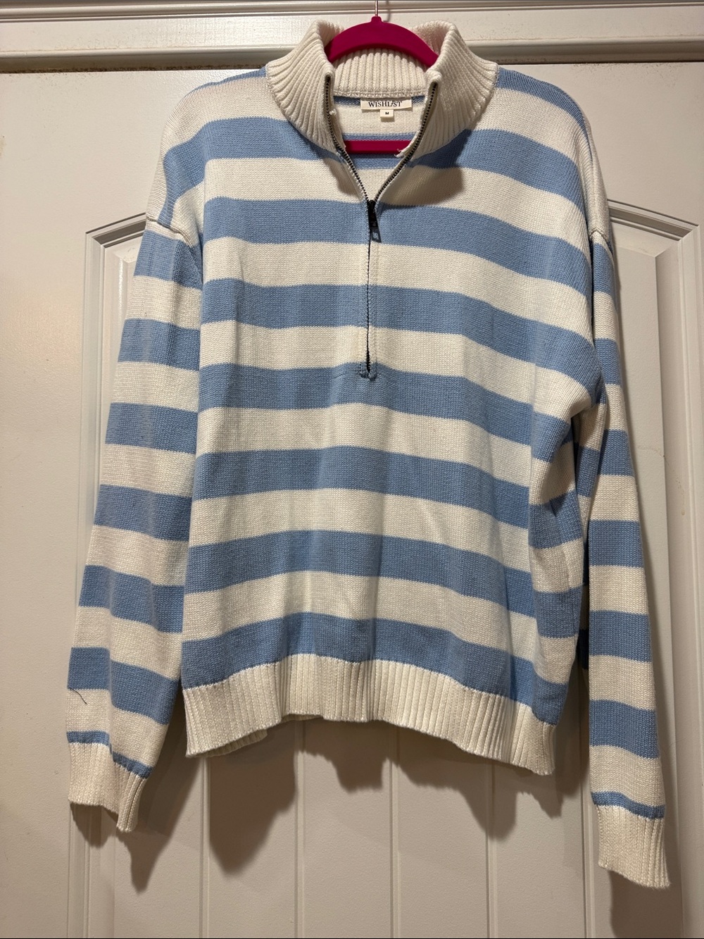 NWOT. Wishlist Blue and White Striped Half-Zip Sweater